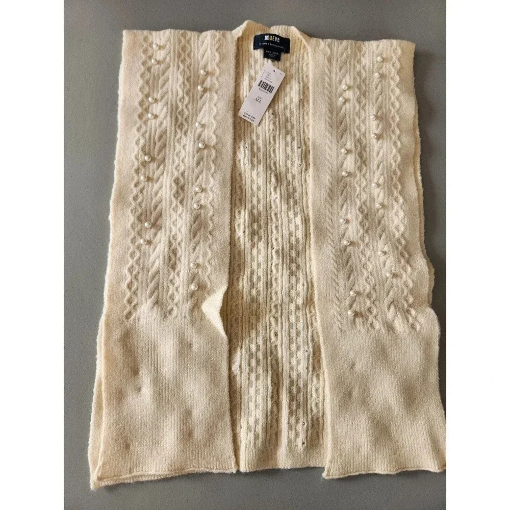 NWT Anthropologie Maeve Pearl Cable Knit Sweater Vest Shrug One Size Ivory